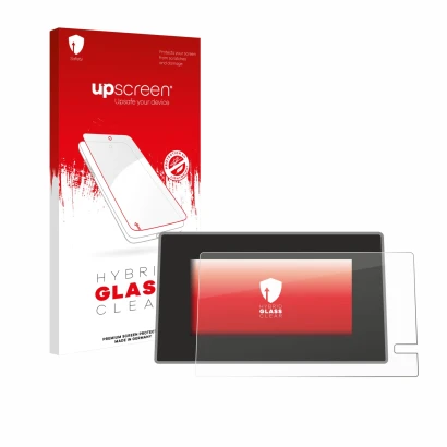 Parte frontale di una confezione del prodotto con il logo del marchio upscreen. Accanto è raffigurato il dispositivo Renault T