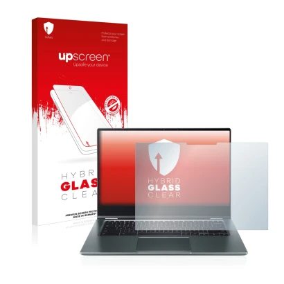 Parte frontale di una confezione del prodotto con il logo del marchio upscreen. Accanto è raffigurato il dispositivo Acer Chro