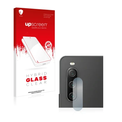 Parte frontale di una confezione del prodotto con il logo del marchio upscreen. Accanto è raffigurato il dispositivo Sony Xper