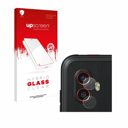 Parte frontale di una confezione del prodotto con il logo del marchio upscreen. Accanto è raffigurato il dispositivo Samsung G