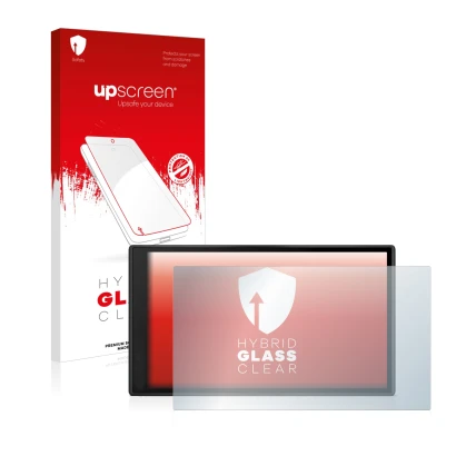 Parte frontale di una confezione del prodotto con il logo del marchio upscreen. Accanto è raffigurato il dispositivo Garmin Dr