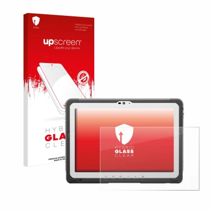 Parte frontale di una confezione del prodotto con il logo del marchio upscreen. Accanto è raffigurato il dispositivo Panasonic