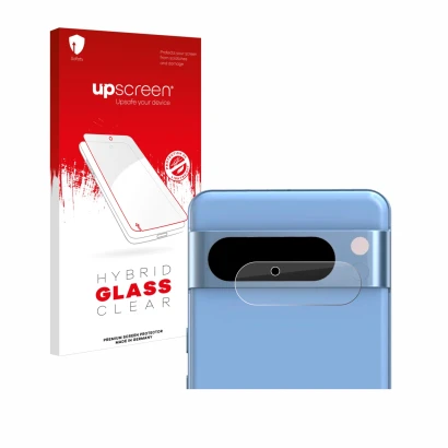 Parte frontale di una confezione del prodotto con il logo del marchio upscreen. Accanto è raffigurato il dispositivo Google Pi