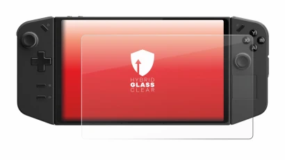 Immagine del dispositivo Lenovo Legion Go con un'ampia varietà di protezioni per lo schermo.