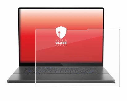 Immagine del dispositivo ASUS ROG Zephyrus G16 2024 con un'ampia varietà di protezioni per lo schermo.