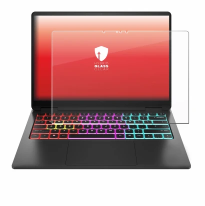 Immagine del dispositivo HP Omen Transcend 14 con un'ampia varietà di protezioni per lo schermo.