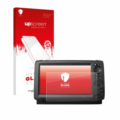 Parte frontale di una confezione del prodotto con il logo del marchio upscreen. Accanto è raffigurato il dispositivo Lowrance