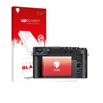 Parte frontale di una confezione del prodotto con il logo del marchio upscreen. Accanto è raffigurato il dispositivo Leica D-L