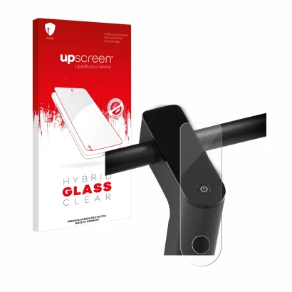 Parte frontale di una confezione del prodotto con il logo del marchio upscreen. Accanto è raffigurato il dispositivo Xiaomi Mi