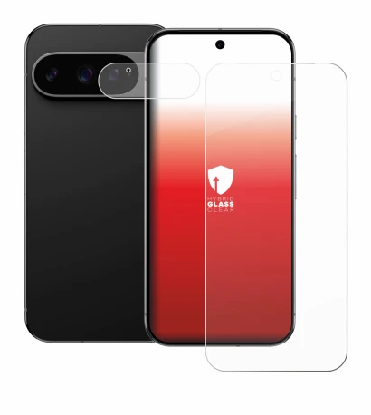 Immagine del dispositivo Google Pixel 9 Pro XL (Fronte+Fotocamera) con un'ampia varietà di protezioni per lo schermo.