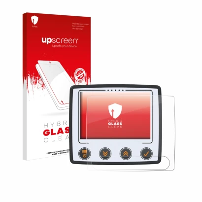 Parte frontale di una confezione del prodotto con il logo del marchio upscreen. Accanto è raffigurato il dispositivo Skytraxx 