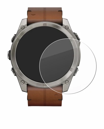 Immagine del dispositivo Garmin Fenix 8 AMOLED (51 mm) con un'ampia varietà di protezioni per lo schermo.