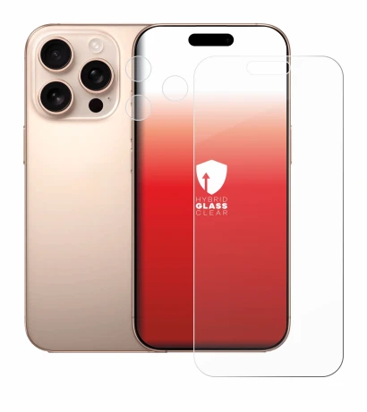 Immagine del dispositivo Apple iPhone 16 Pro Max (Fronte+Fotocamera) con un'ampia varietà di protezioni per lo schermo.