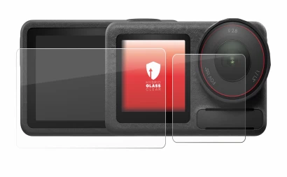 Immagine del dispositivo DJI Osmo Action 5 Pro con un'ampia varietà di protezioni per lo schermo.