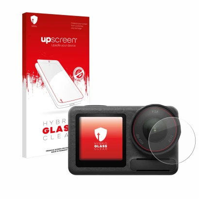 Parte frontale di una confezione del prodotto con il logo del marchio upscreen. Accanto è raffigurato il dispositivo DJI Osmo 