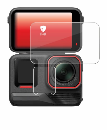 Immagine del dispositivo Insta360 Ace Pro 2 con un'ampia varietà di protezioni per lo schermo.