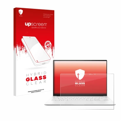 Parte frontale di una confezione del prodotto con il logo del marchio upscreen. Accanto è raffigurato il dispositivo ASUS ZenB