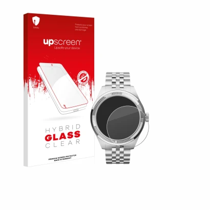 Parte frontale di una confezione del prodotto con il logo del marchio upscreen. Accanto è raffigurato il dispositivo Withings 