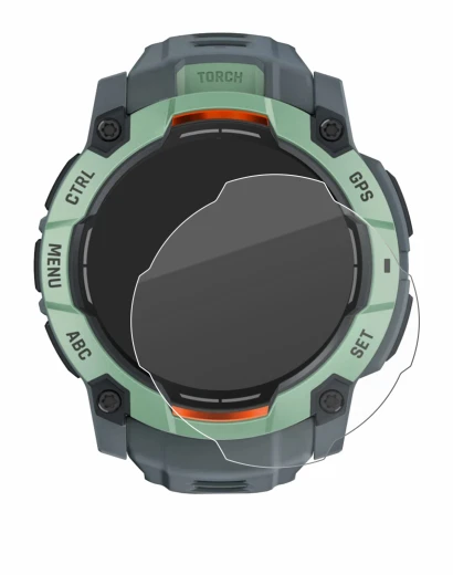 Immagine del dispositivo Garmin Instinct 3 AMOLED (45 mm) con un'ampia varietà di protezioni per lo schermo.