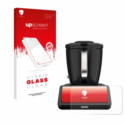 Parte frontale di una confezione del prodotto con il logo del marchio upscreen. Accanto è raffigurato il dispositivo Vorwerk T