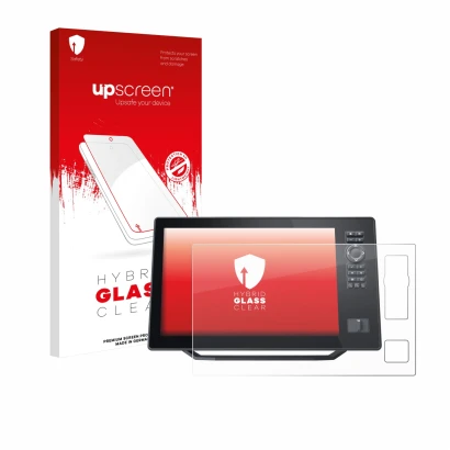 Parte frontale di una confezione del prodotto con il logo del marchio upscreen. Accanto è raffigurato il dispositivo Humminbir