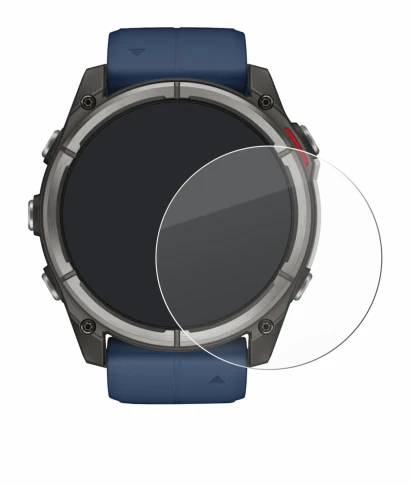 Immagine del dispositivo Garmin quatix 8 (51 mm) con un'ampia varietà di protezioni per lo schermo.