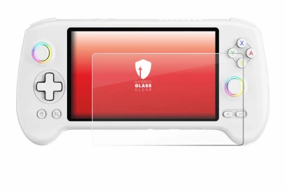 Immagine del dispositivo Anbernic RG557 con un'ampia varietà di protezioni per lo schermo.