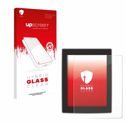 Parte frontale di una confezione del prodotto con il logo del marchio upscreen. Accanto è raffigurato il dispositivo Volvo XC9