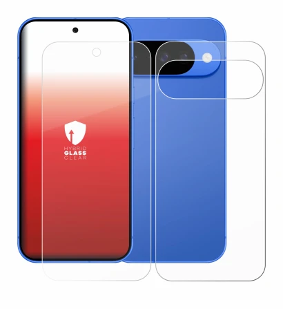 Immagine del dispositivo Google Pixel 10 (Fronte+Retro) con un'ampia varietà di protezioni per lo schermo.