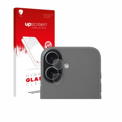 Parte frontale di una confezione del prodotto con il logo del marchio upscreen. Accanto è raffigurato il dispositivo Apple iPh