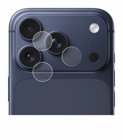 Immagine del dispositivo Apple iPhone 17 Pro (SOLO Fotocamera) con un'ampia varietà di protezioni per lo schermo.