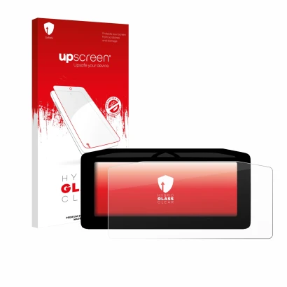 Parte frontale di una confezione del prodotto con il logo del marchio upscreen. Accanto è raffigurato il dispositivo Ducati XD