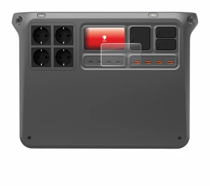 Immagine del dispositivo DJI Power 2000 con un'ampia varietà di protezioni per lo schermo.