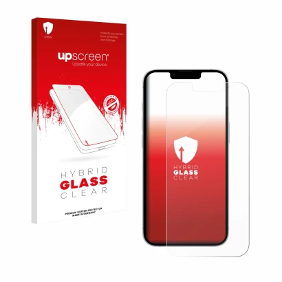 Parte frontale di una confezione del prodotto con il logo del marchio upscreen. Accanto è raffigurato il dispositivo Apple iPh