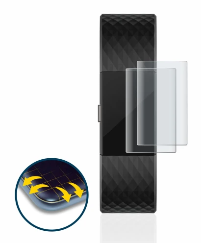Immagine del dispositivo Fitbit Charge 2 con un'ampia varietà di protezioni per lo schermo.