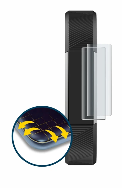 Immagine del dispositivo Fitbit Alta HR con un'ampia varietà di protezioni per lo schermo.