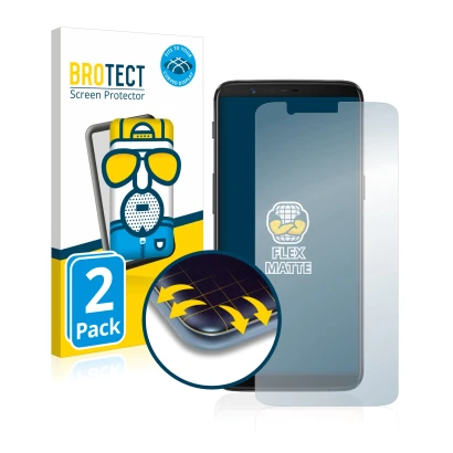 Parte frontale di una confezione del prodotto con il logo del marchio BROTECT. Accanto è raffigurato il dispositivo OnePlus 5T