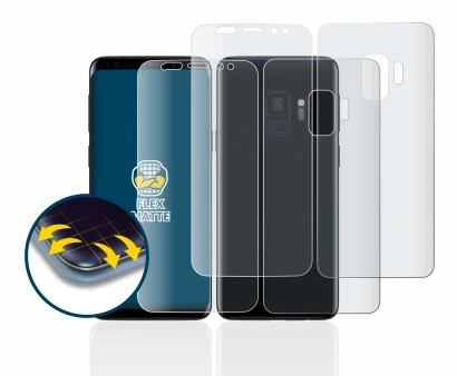 Immagine del dispositivo Samsung Galaxy S9 (Fronte+Retro) con un'ampia varietà di protezioni per lo schermo.