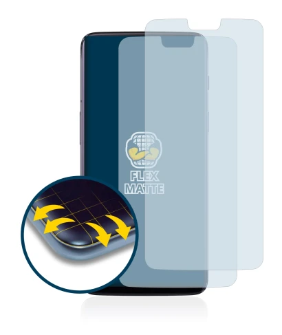 Immagine del dispositivo OnePlus 6 con un'ampia varietà di protezioni per lo schermo.
