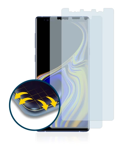 Immagine del dispositivo Samsung Galaxy Note 9 con un'ampia varietà di protezioni per lo schermo.
