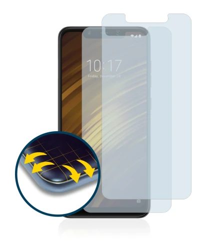 Immagine del dispositivo Xiaomi Pocophone F1 con un'ampia varietà di protezioni per lo schermo.