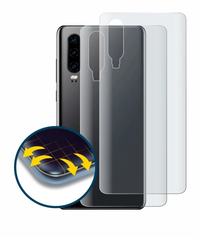 Immagine del dispositivo Huawei P30 (Posteriore) con un'ampia varietà di protezioni per lo schermo.