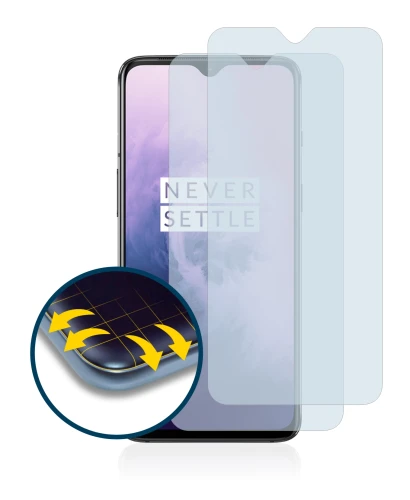 Immagine del dispositivo OnePlus 7 con un'ampia varietà di protezioni per lo schermo.