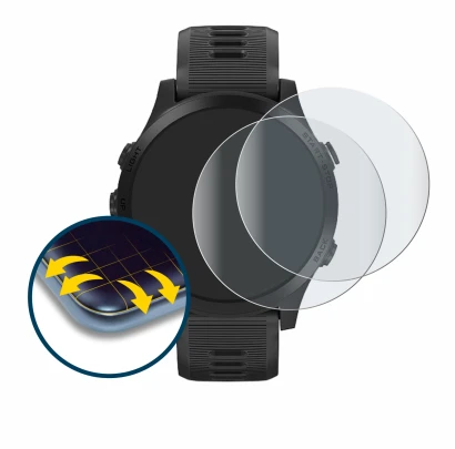 Immagine del dispositivo Garmin Forerunner 945 con un'ampia varietà di protezioni per lo schermo.