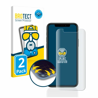 Parte frontale di una confezione del prodotto con il logo del marchio BROTECT. Accanto è raffigurato il dispositivo Apple iPho