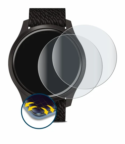 Immagine del dispositivo Garmin vivomove Style (42 mm) con un'ampia varietà di protezioni per lo schermo.