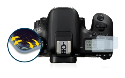 Immagine del dispositivo Canon EOS 77D (display a spalla) con un'ampia varietà di protezioni per lo schermo.