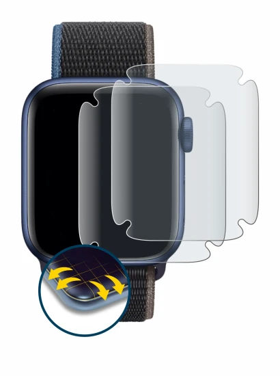 Immagine del dispositivo Apple Watch Series 6 (44 mm) con un'ampia varietà di protezioni per lo schermo.