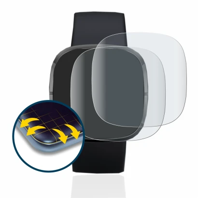 Immagine del dispositivo Fitbit Sense con un'ampia varietà di protezioni per lo schermo.