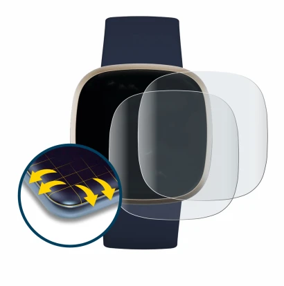 Immagine del dispositivo Fitbit Versa 3 con un'ampia varietà di protezioni per lo schermo.